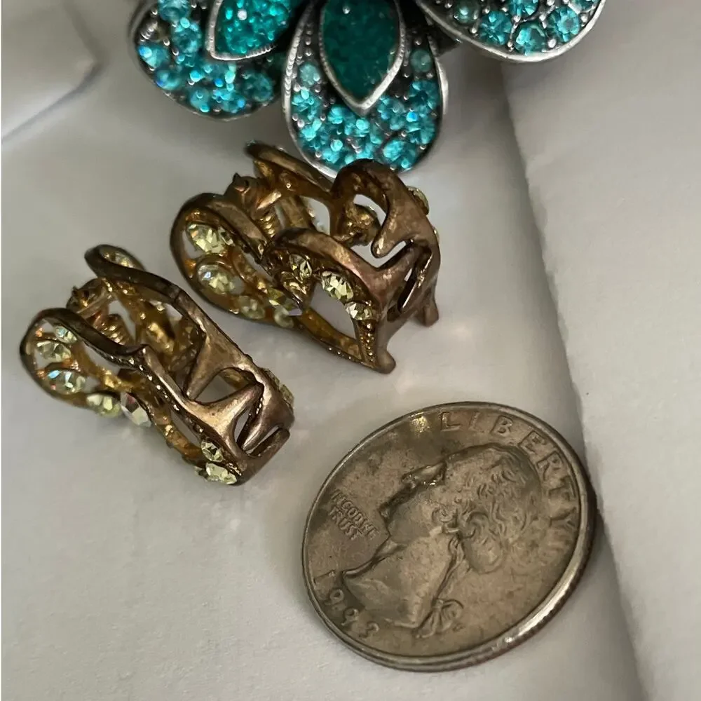 Gold Tone Heart Rhinestone Mini Claw Hair-clips set of 2